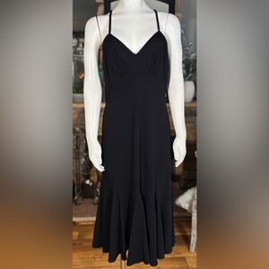 Charles Chang Lima Black Pleated Black Spaghetti Strap Dress, Sz 10